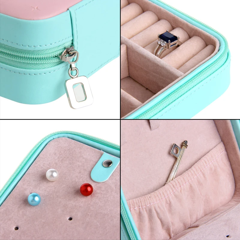 

Cosmetic Faux Leather Jewelry Box Necklace Ring Travel Storage Case Display