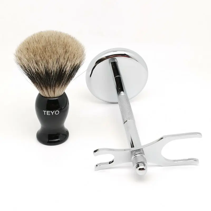 TEYO Two Band Fine Badger Shaving Brush Set Include Stand Perfect for Man Wet Shave Beard | Красота и здоровье