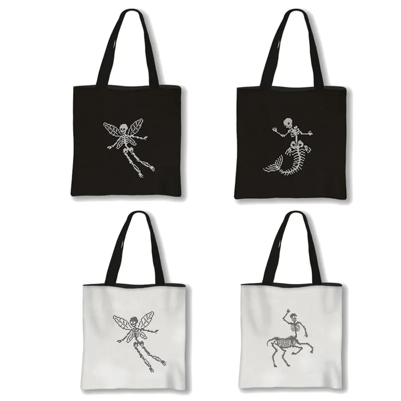 

Hip-hop punk Vintage ins women shoulder bag Harajuku butterfly skull print canvas bag gothic casual large-capacity shopper bags