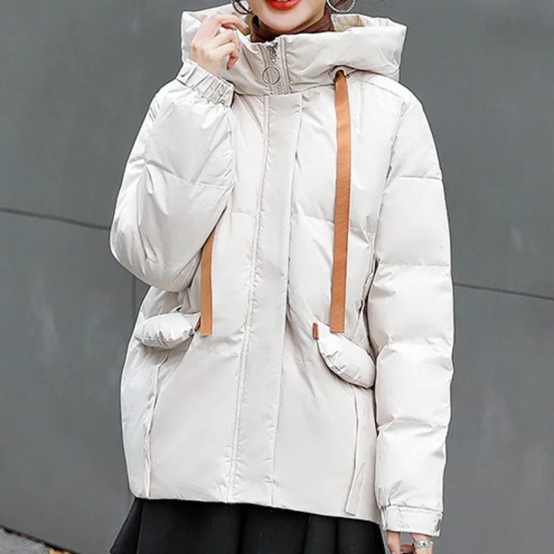 

XUXI Women 2021 Winter New Coat Korean Loose Fashion Warm Little Hooded Cotton Padded Long Sleeve Thick Bread Clothing E143