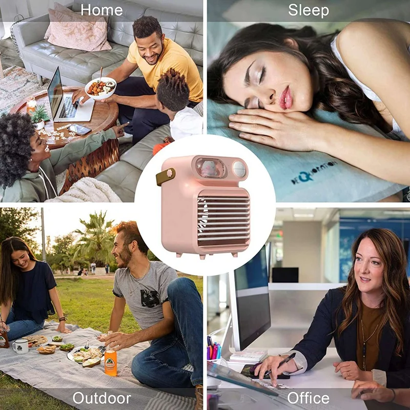 

Portable Air Conditioner Fan,3 Wind Speed,3 Colors Mini Personal Desktop Air Cooler Fan with Handle for Home Outdoor