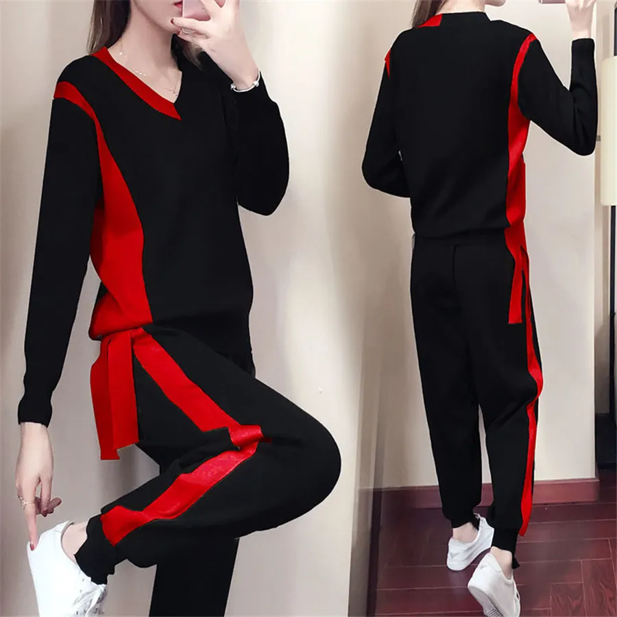 Комплект с свитером для женщин осенний комплект из двух предметов однотонный