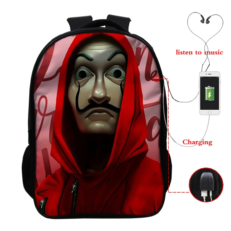 Рюкзак на Хэллоуин Mochila Mujer Money Heist мужской рюкзак La Casa De Papel House Of paper Back To School Bookbag