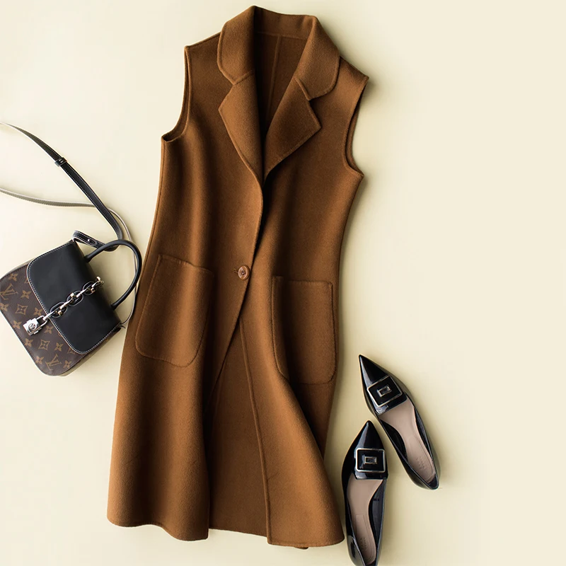 Женский двухсторонний жилет из 300%-ной шерсти весеннее шерстяное пальто без