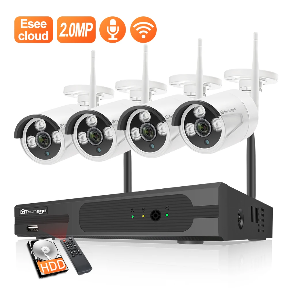 Камера видеонаблюдения Techage 8 каналов 1080 пикселей HD Wi Fi NVR аудио 2 0 МП подходит для