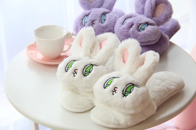 

Cute Bunny Slippers Summer Sandals and Slippers Japan Wego Rabbit Stuffed with Big Eyes Tide Slippers Head Fur Plush Slippers