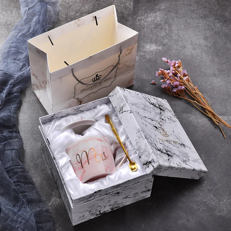 Gift Set (Pink) 01 Мраморная керамика в европейском стиле кружка с позолоченными краями офисная кружка чашка для молока подарочный набор кофе для пары красивая кружка - Цвет: Gift Set (Pink) 01