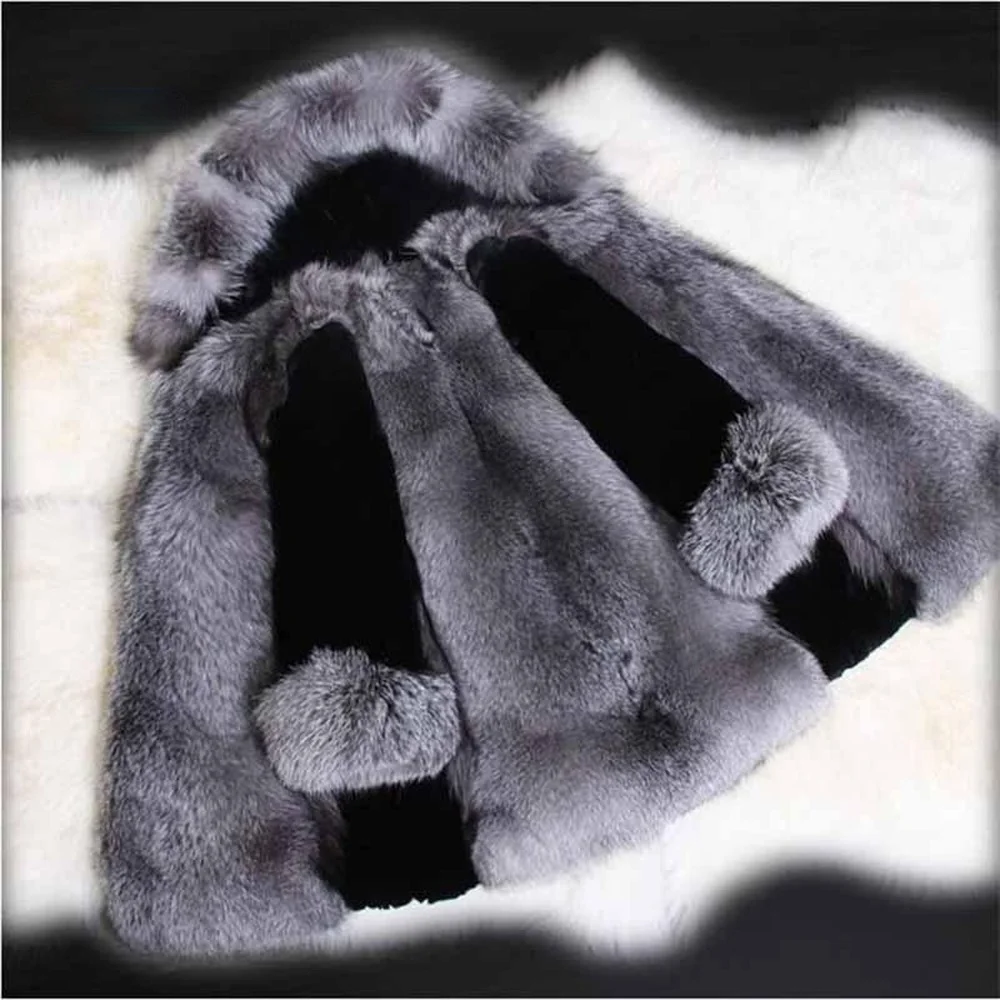 Plus Size Hooded Fur Outerwear Thicken Warm Winter Jackets Female Slim Three Quarter Sleeve Fashion Faux Fox Fur Coat Fashion