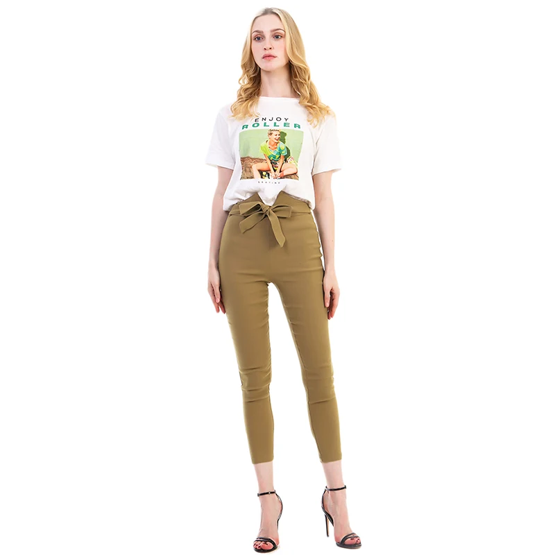 

2020 New Brand High Elastic Waist Pants Female Office Lady Black Trousers Skinny Casual Beach Party Pencil Pant