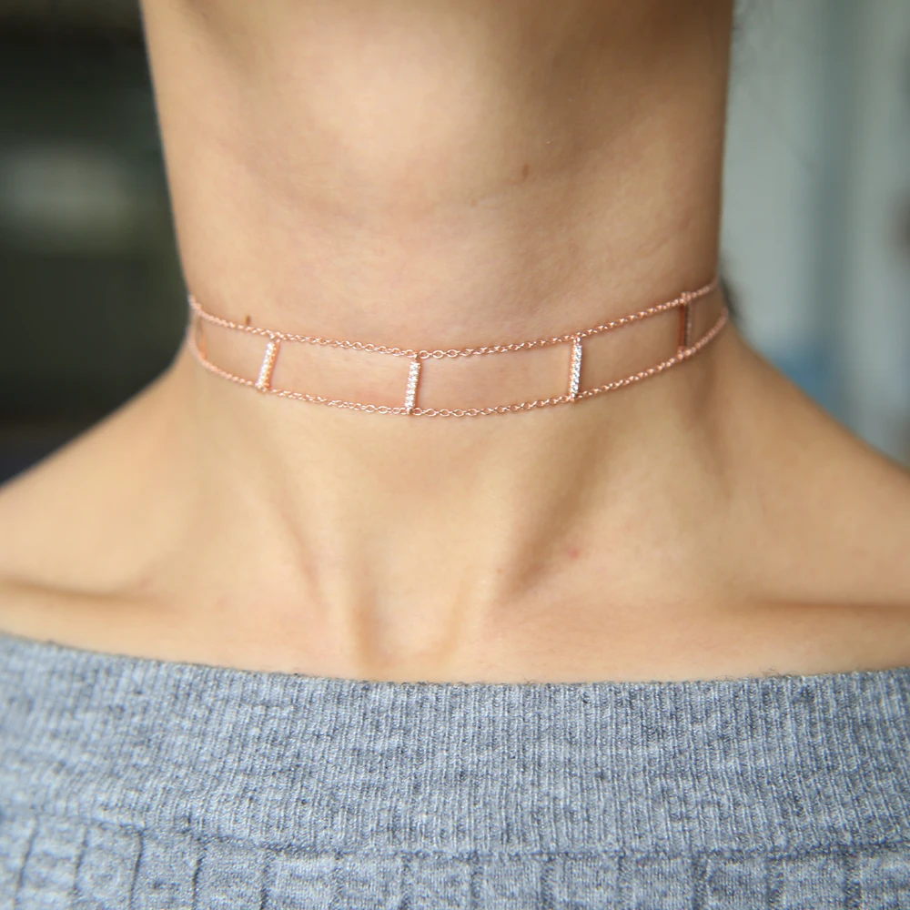 Женское Ожерелье-чокер из серебра 925 пробы с двумя изящными цепочками | Украшения