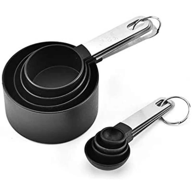 

8-piece Black Measuring Tool-4 Measuring Cups / 4 Measuring Spoons Nylon Measuring Cup And Measuring Spoon With Metal Handle