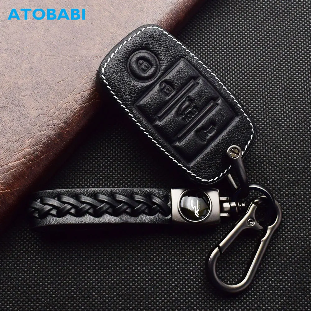 ATOBABI Leather Car Key Case For Kia Soul Carnival Sedona Niro Sorento Sportage Rio Forte Optima 4 Buttons Smart Remote Cover