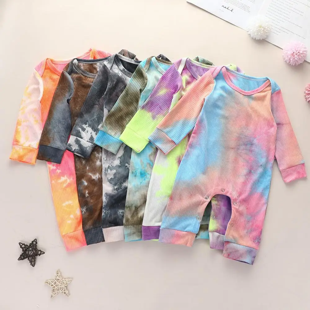 

2020 Hot Sale Tie Dye Baby Romper Autumn Newborn Infant Baby Boys Girls Sleepwear Ribbed Cotton Baby Jumpsuit