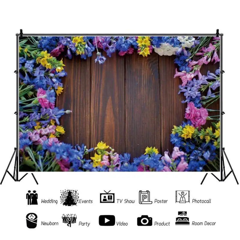 

Old Wood Flowers Board Photography Backdrop Spring Decor Pet Food Newbrn Baby Portrait Photozine Background Photo Studio Vinyl