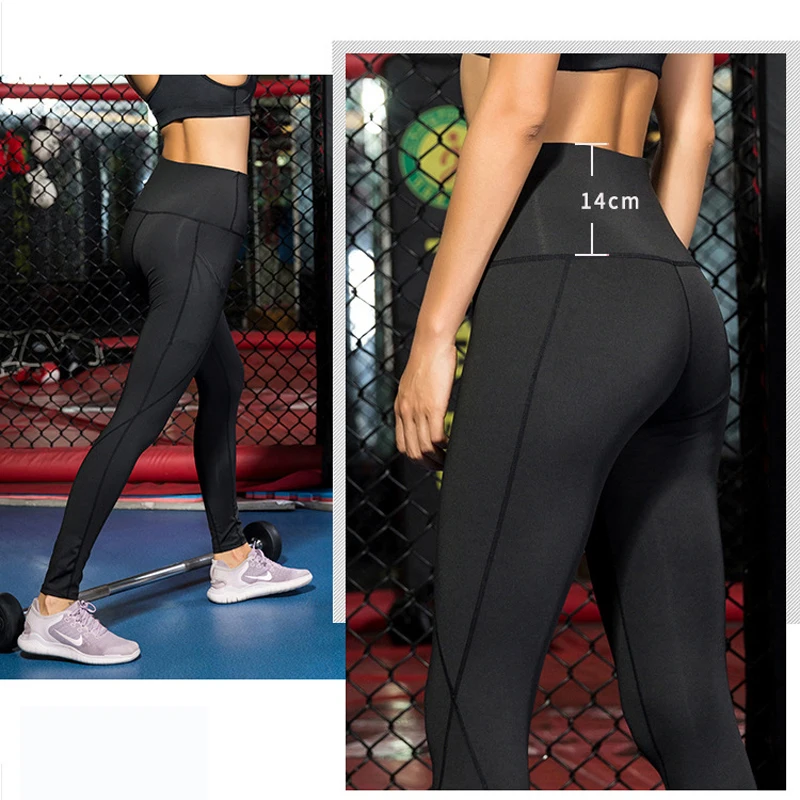 Женские леггинсы с карманами EC.MS штаны для йоги высокой талией Корректирующее