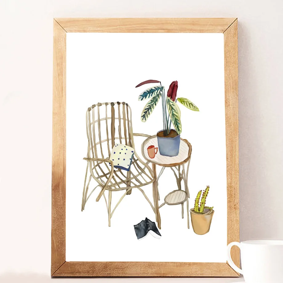 Акварельные растения кактус горшечные скандинавские плакаты и принты настенная