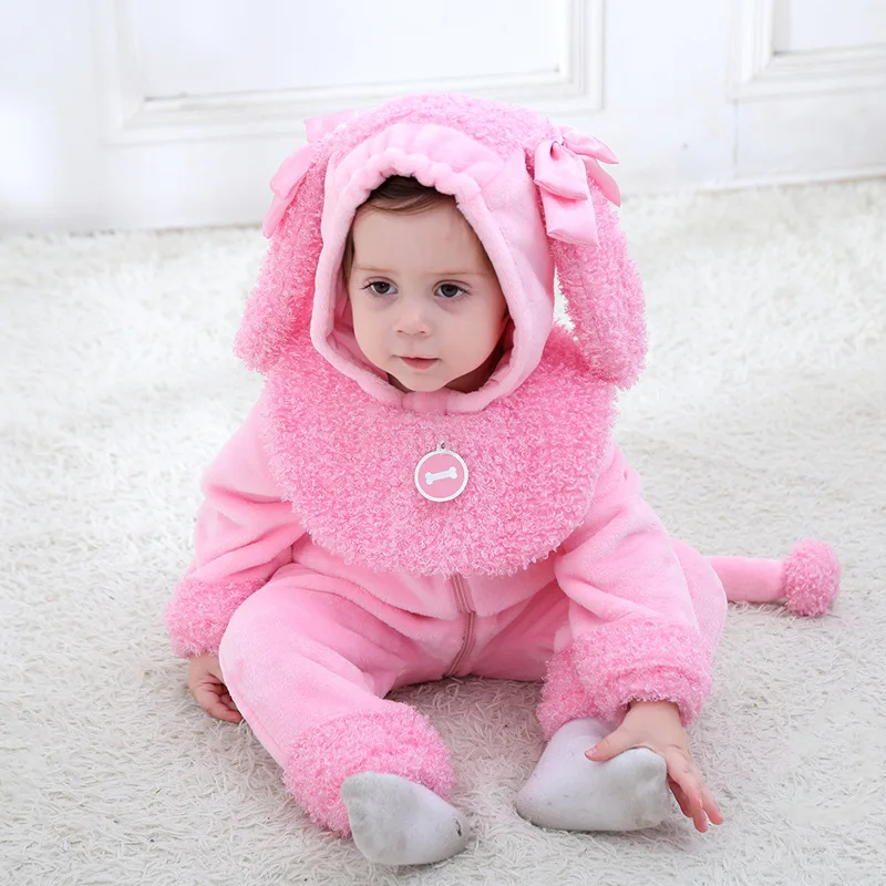 Одежда для маленьких девочек зимние комбинезоны с розовой собакой комбинезон 2019