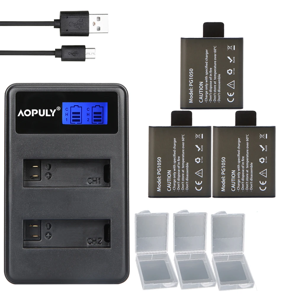 AOPULY 5 шт. SJ4000 PG1050 Батарея акумуляторная батарея SJCAM SJ4000 SJ5000 eken M10 камера 4k Экшн-камера Батарея eken H8 H9 GIT-LB101 GIT PG900