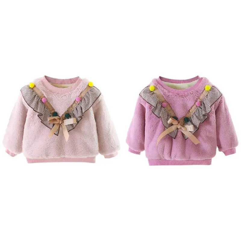 

Baby Girl Kids Sweatershirt Comfort Soft Long-Sleeve Thicken Daily Leisure Clothes Korean Cute Patchwork Warm Tops