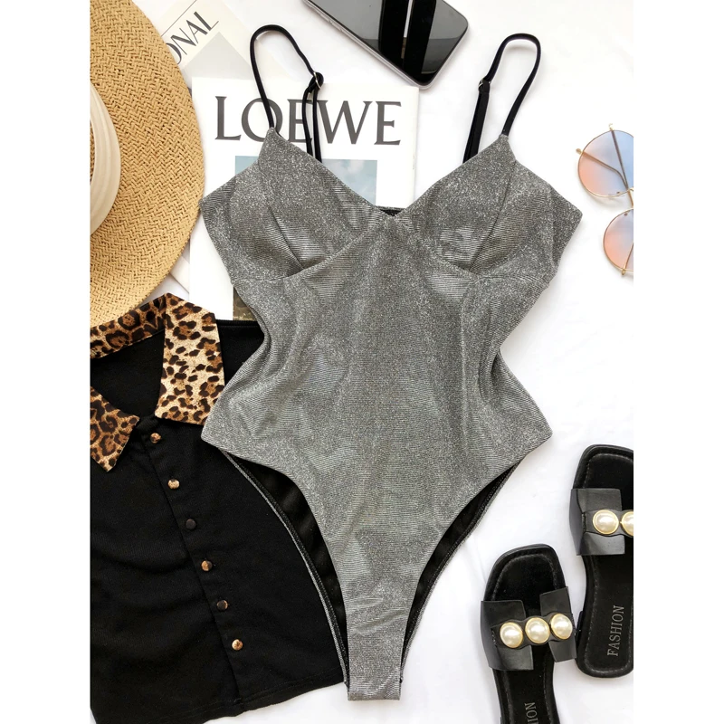 

Women New Fashion Sexy Shiny High Cut Push Up One Piece Swimsuit Swimwear Female Beachwear Bathing Suit Swim Lady Plus Size