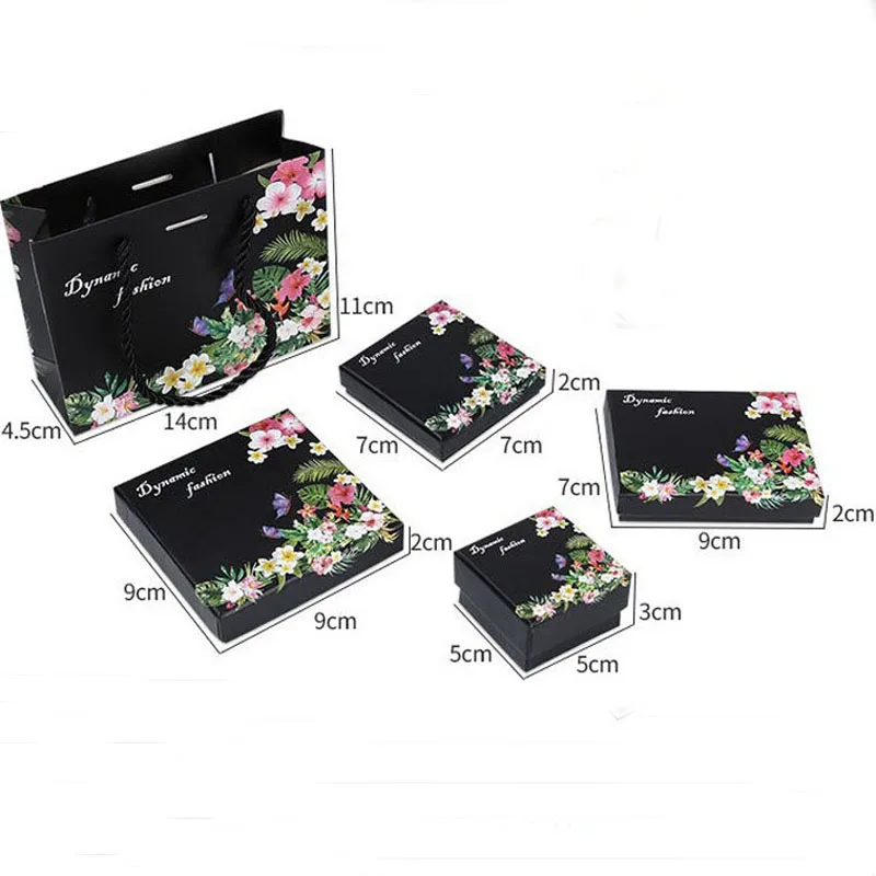 Ins Dynamic Fashion Black Box For Jewelry 100pcs/lot Ring Earring Packaging Cases Necklace Pendant Paper Box Free Shipping OEM