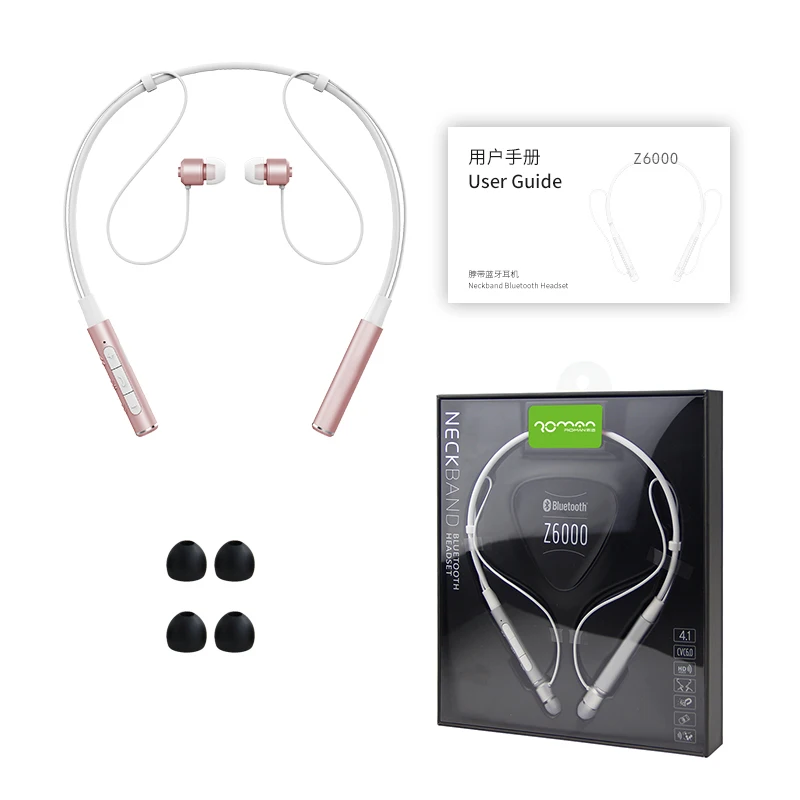 Rose gold-BZ Roman Z6000 беспроводные наушники Bluetooth наушники для телефона шейные спортивные наушники для всех телефонов с упаковкой - Цвет: Rose gold-BZ