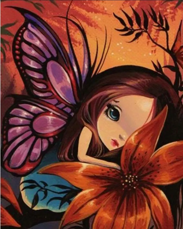 

Div 5D бабочка маленькая девочка Цветочные листья полные наборы для алмазной живописи искусство мультфильм 3D краска бриллиантами
