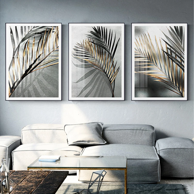 

Abstract Golden Leaf Canvas Art Posters and Prints Black Ink Paintings Wall Art for Living Room Bedroom Unique Home Decoration