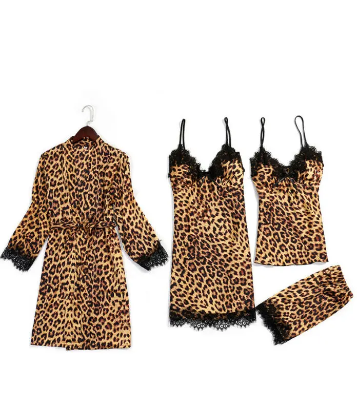 

Women Sleepwear Set Nightgown Robe Lingerie Camis Set Mini Dress Nightwear Babydoll Sleep Dress 4PCS Set