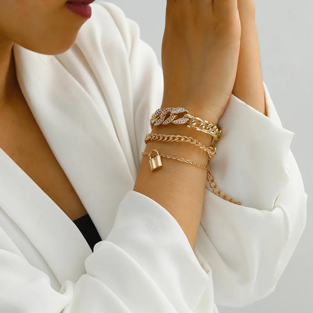 ZX Wholesale Personalized Layers Metal Chain Bracelet for Women Hip Hop Punk Gold Plated Maxi Bangle Jewelry Female Bijoux Gifts | Украшения
