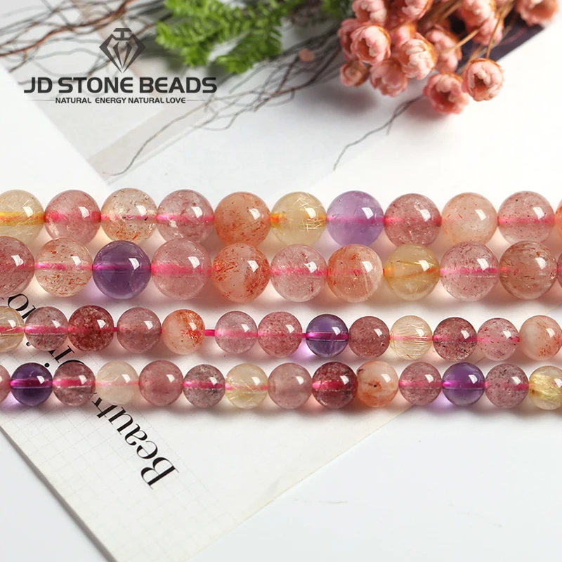 

Natural Gemstone Super Seven Crystal Amethyst Round Loose Stone 6 8 10mm Beads For Women Jewelry Making Diy Bracelet Necklace