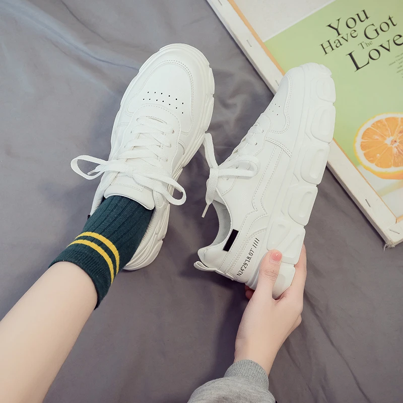 INS Ulzzang/2020 женские белые кроссовки на платформе повседневная обувь массивной