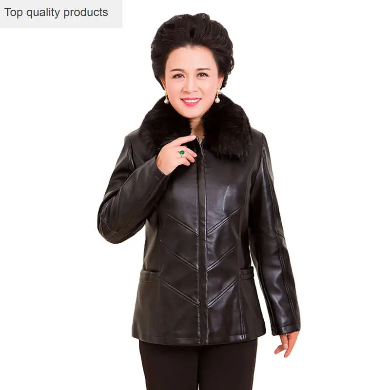 

PU Faux Leather Jacket Women Red Mom's Clothing Loose Fur Collar Plus Size 6XL Vintage Coat Female Chamarra Cuero Mujer AC132