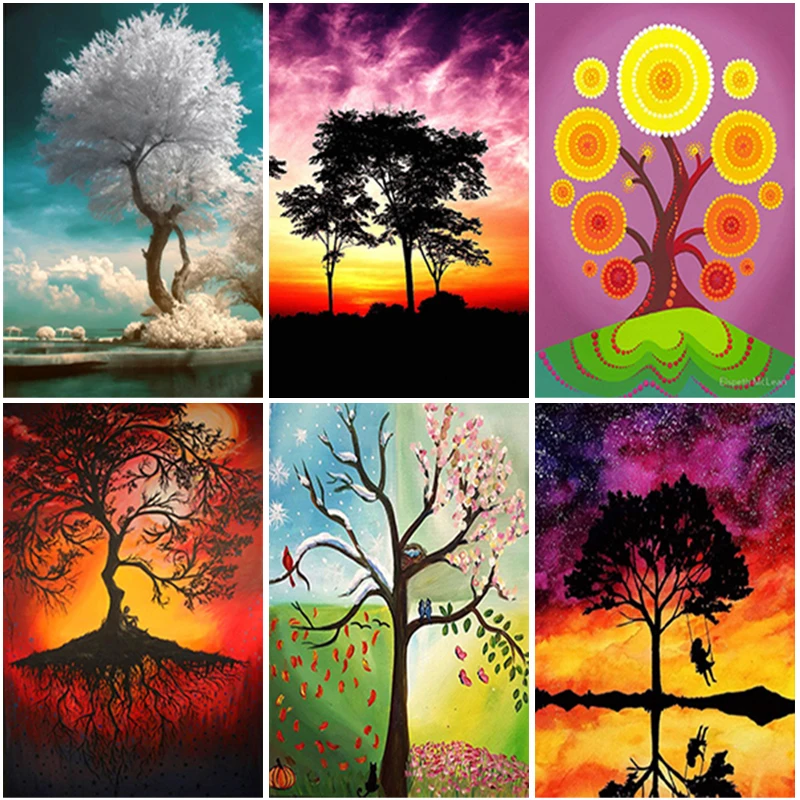

Full Square Round 5D DIY Diamond Painting Scenery Tree Diamond Embroidery Cross Stitch Kit Mosaic Plant Pattern Home Decoration