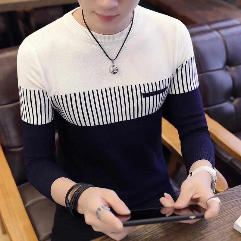 Men's Fashion Patchwork Color Sweater Autumn New Knitted Jumper Korean Style Long Sleeve Pullover Coat Cold Blouse | Мужская одежда
