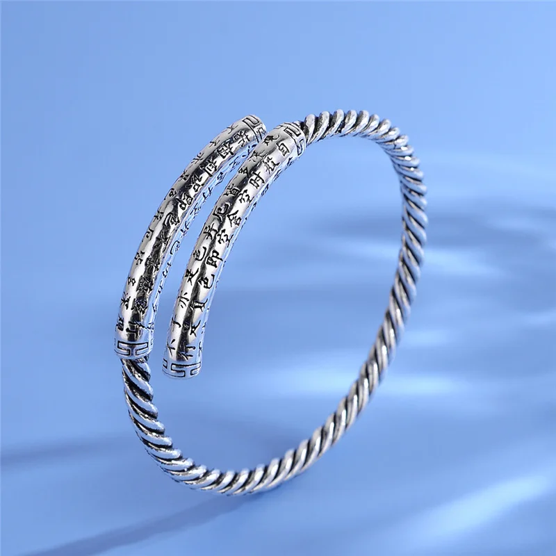 

Retro Fashion Trend Tight Hoop Curse Men's Bracelet National Style Hand Carved Heart Sutra Opening Twisted Bracelet Jewelry