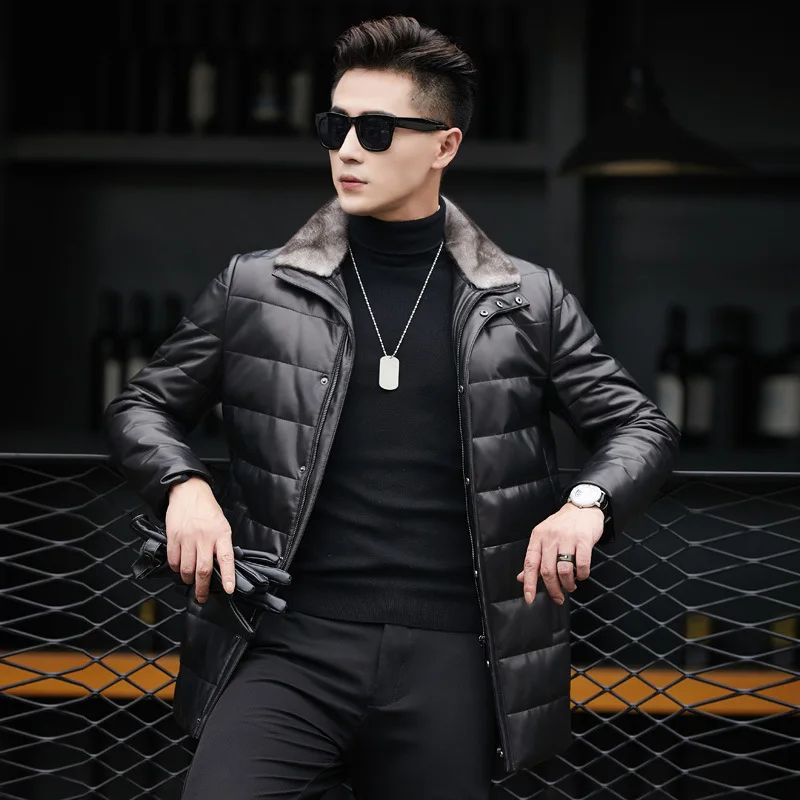 

Collar Mink Sheepskin Fur Down Jacket Men Streetwear Warm Casual Outwear Winter 2021 Business Lapel Down Coat Plus Size 4XL