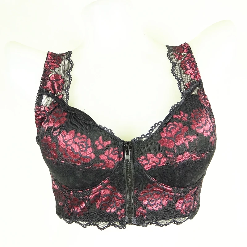 Женский кружевной бюстгальтер с вышивкой спереди удобный регулируемый на