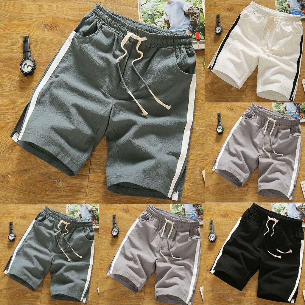 

Summer fashion shorts men's solid color linen cotton multi-pocket overalls lace-up shorts size M-XXXXXL 40*