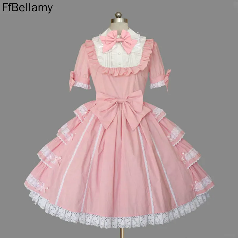 Однотонные хлопковые белые кружевные костюмы для косплея Платье До Колена с