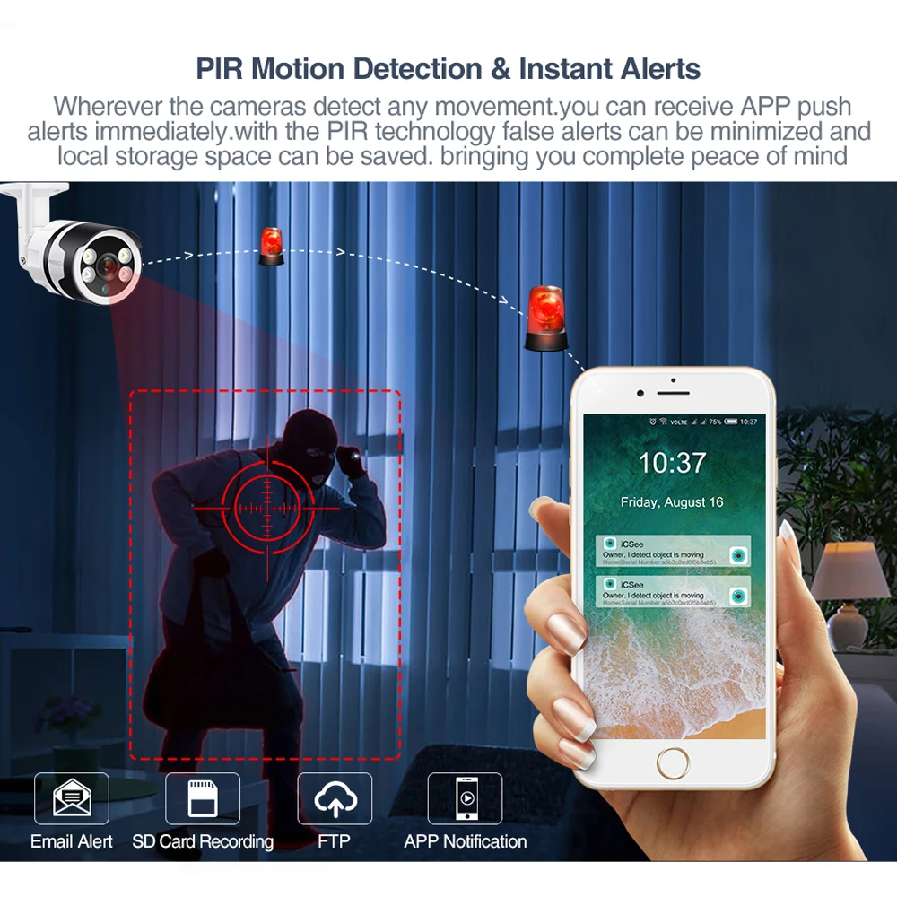 Беспроводная IP-камера MISECU 5 МП Wi-Fi 1080P AI-датчик обнаружения человека полноцветная