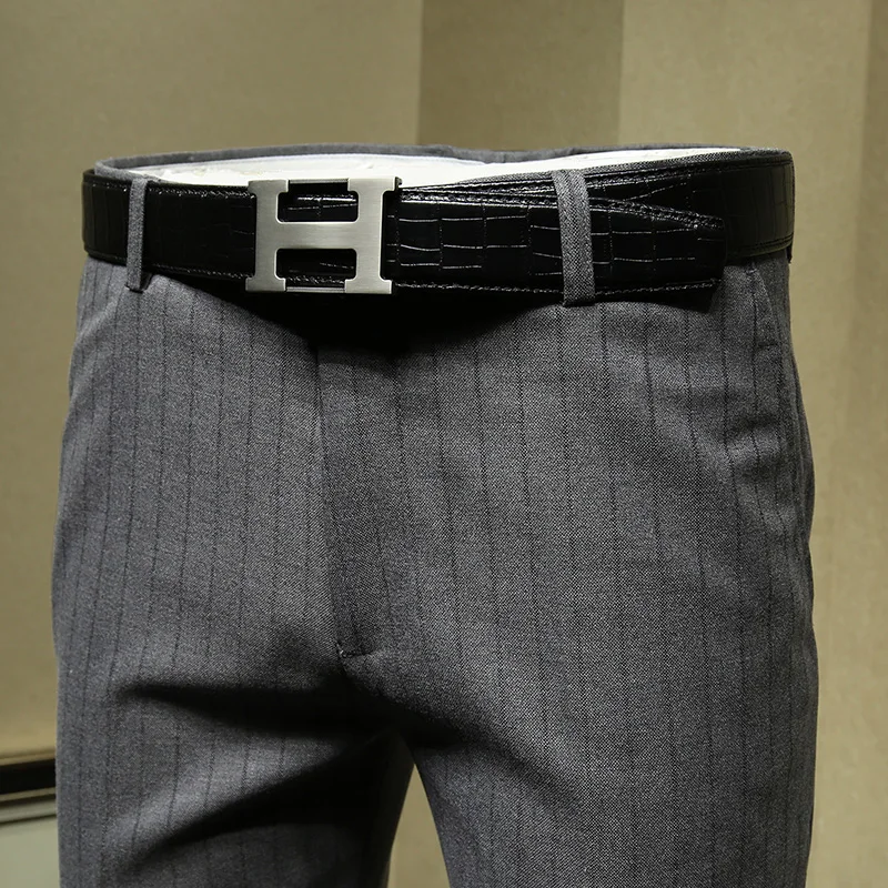 Брюки мужские в серую полоску облегающий костюм брюки строгие для деловых мужчин