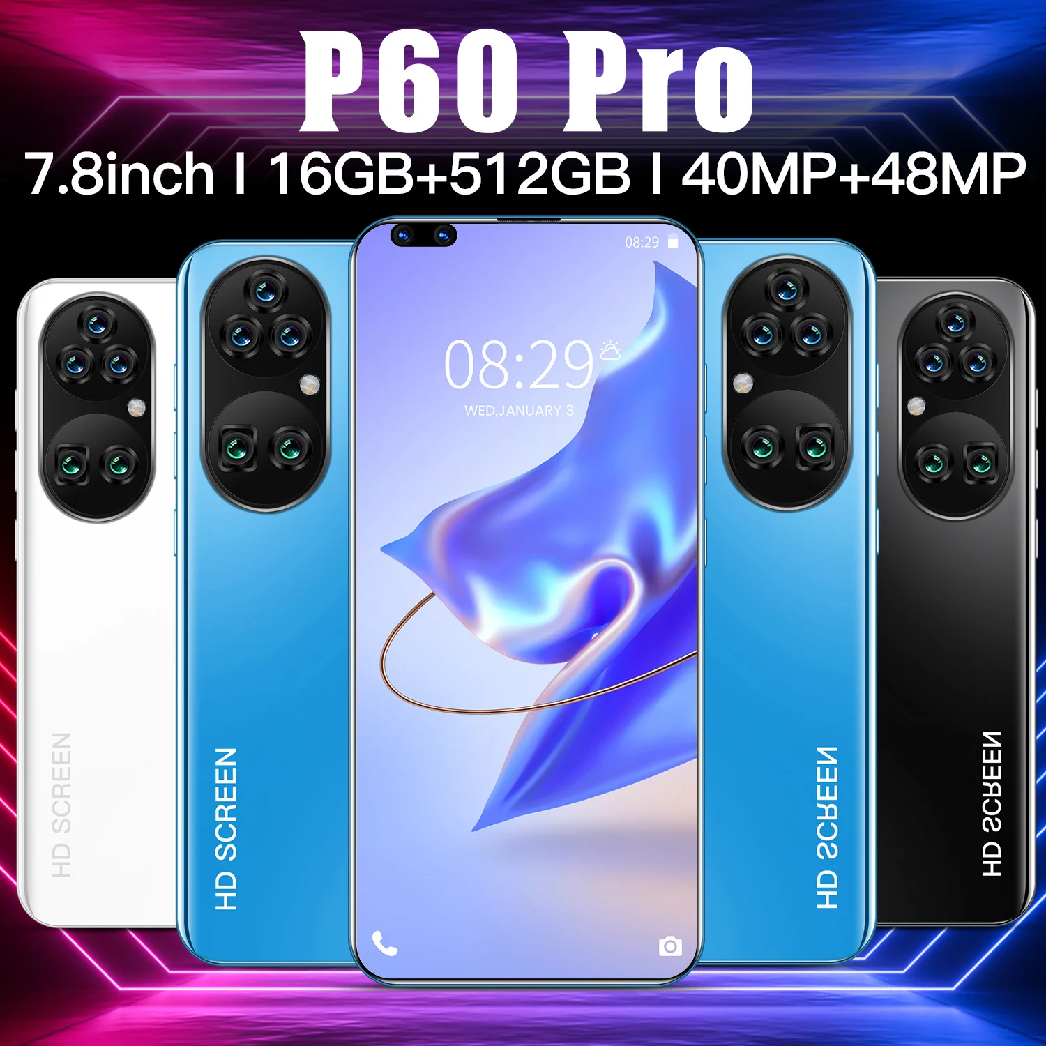 

Global 5G Version P60 Pro 10Core Processor 7.8 Infinity-o Screen 5600mAh Battery 16+512GB Daul SIM Face ID 40+48MP Android 11