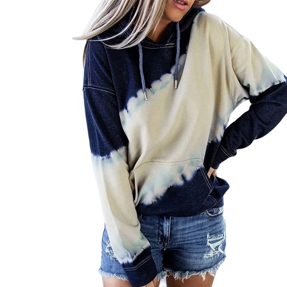 

Vintage Women Tie Dye Print Hoodies Long Sleeve Hooded Top Ladies Sweatshirt Hoodies Streetwear Woman Clothes Streetwear