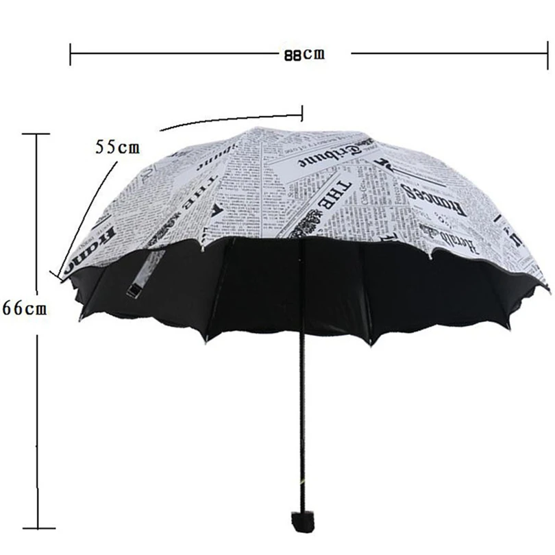 

Newspaper Printing Three Folding Umbrellas Woman Lady Princess Dome Parasol Sun Rain Umbrella Flouncing Folding Lotus Leaves J35