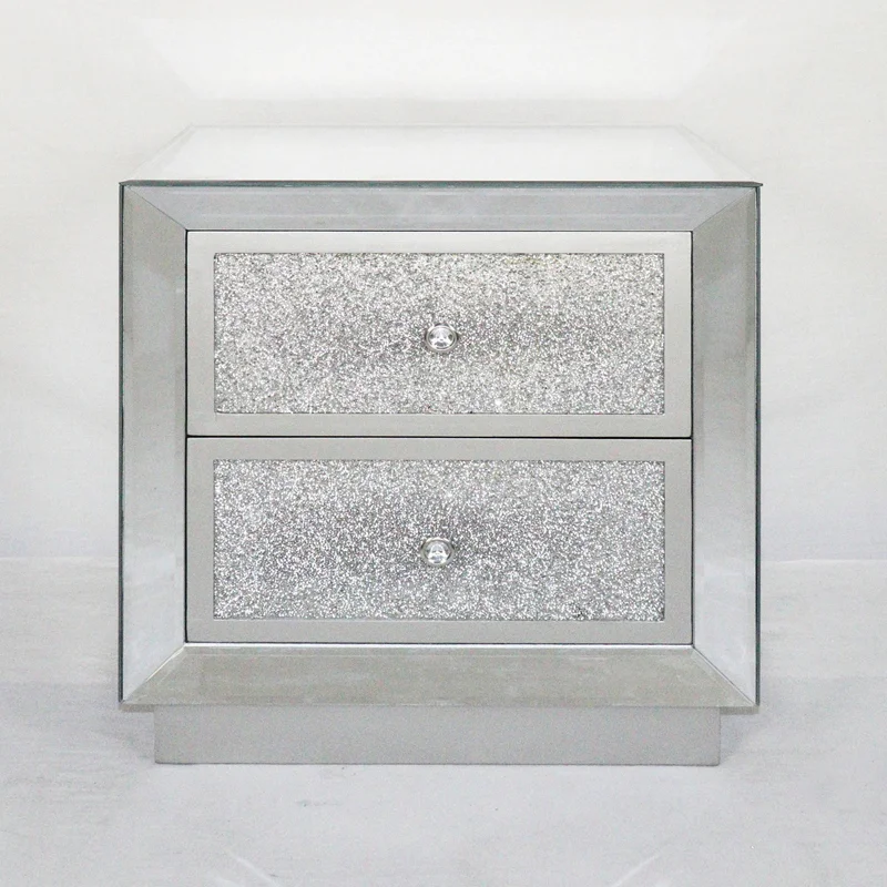 2021 Mirrored Bedside Table 2 two Drawer Cabinet Glass side Nightstand Bedroom Sets Wholesale | Мебель