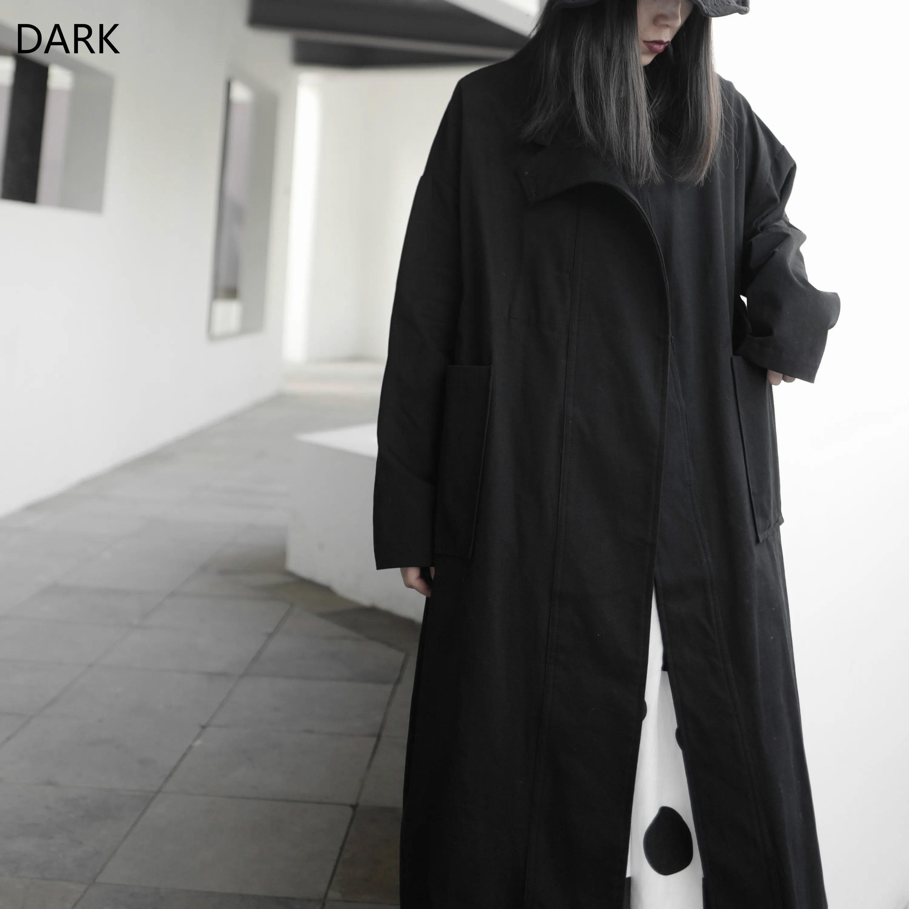 Новинка Зима 2021 дизайнерский тренчкот Yamamoto Dark средней длины с косыми пуговицами
