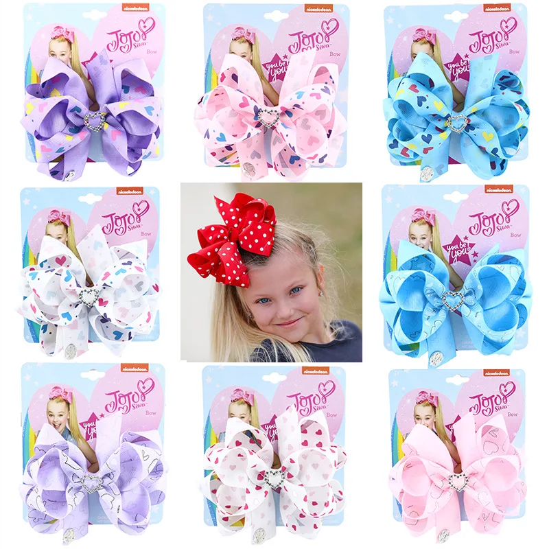 

2021 Polyester Fashion Loving Heart 8 Colors Print Girl Bow Hairpins