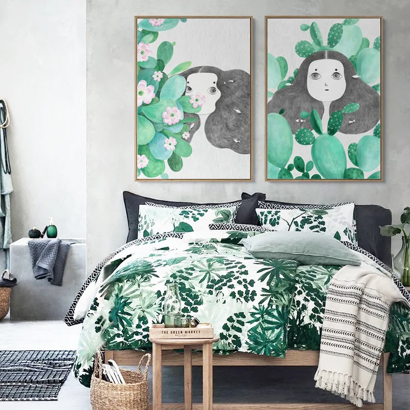 Постеры и принты в скандинавском стиле с кошкой девочкой лисой цветами животными