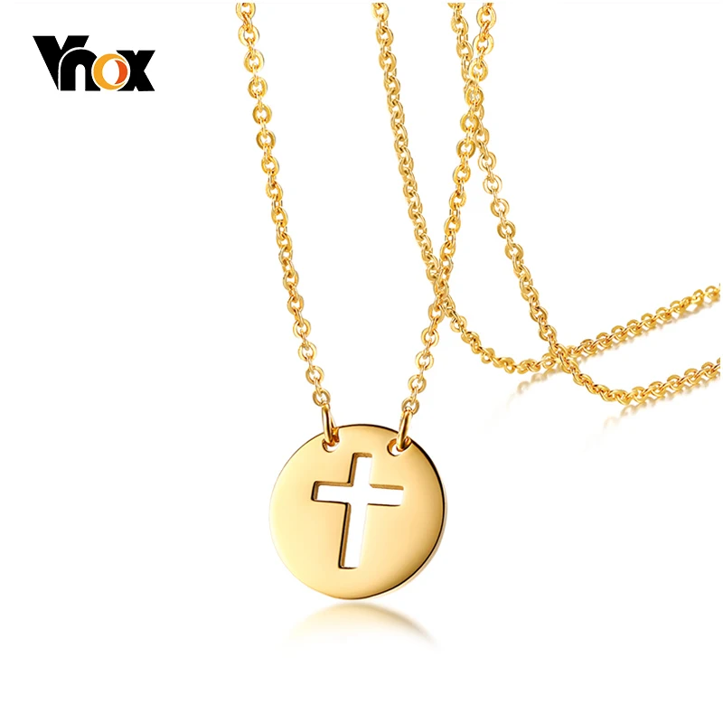 Женское ожерелье с молитвенным крестом Vnox золотистое подвеской монеткой из